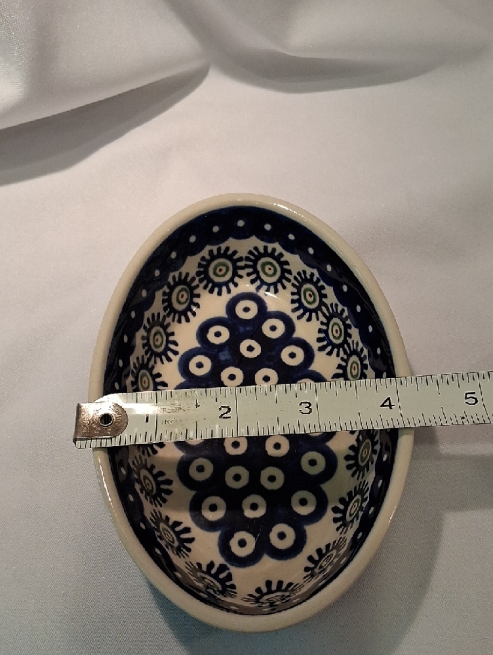 Boleslawiec Hand-Painted Ceramic Oval Dish in Navy and Cream Made In Poland - Picture 4 of 5